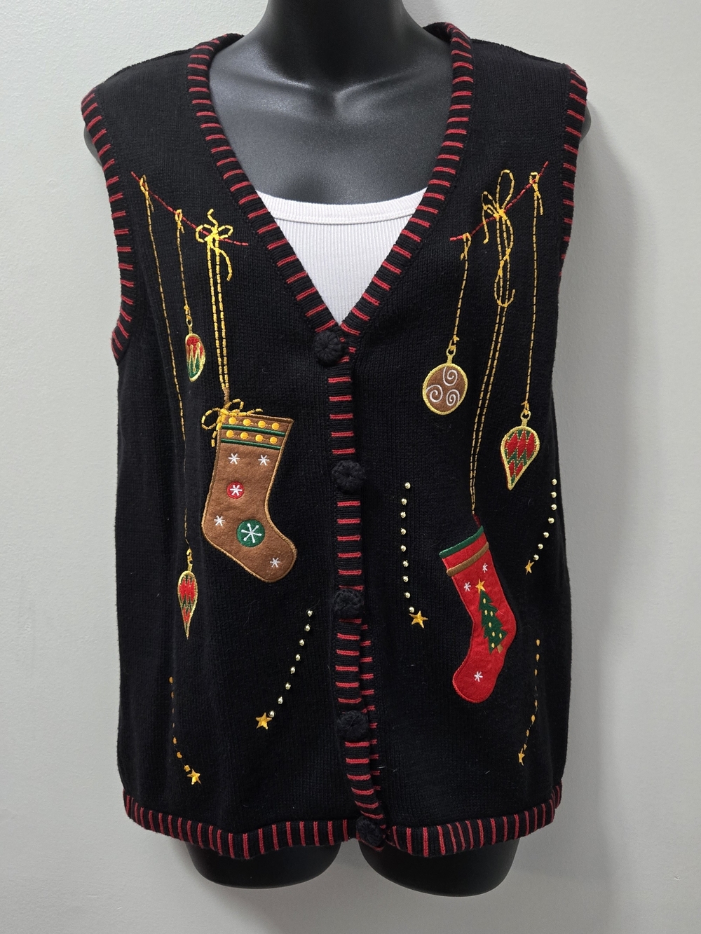 Christmas Ugly Sweater Vest Womens M Holiday Party Embroidered Festive
